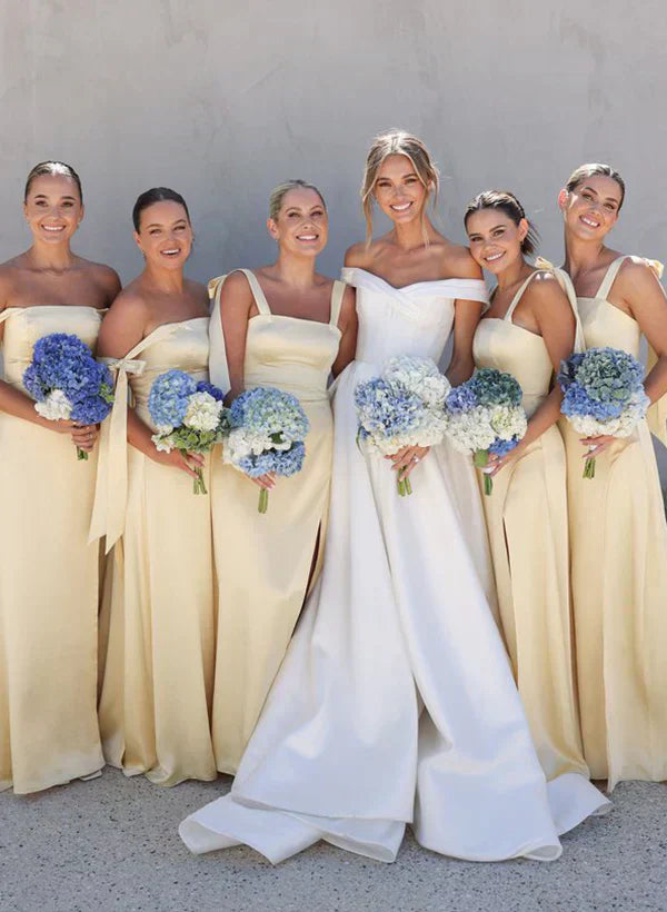 bridesmaid dresses for fat women pretty DANICA|Plus Size High-Slit Waist Pleated Bridesmaid Dress with Long  Sleeves main image 0