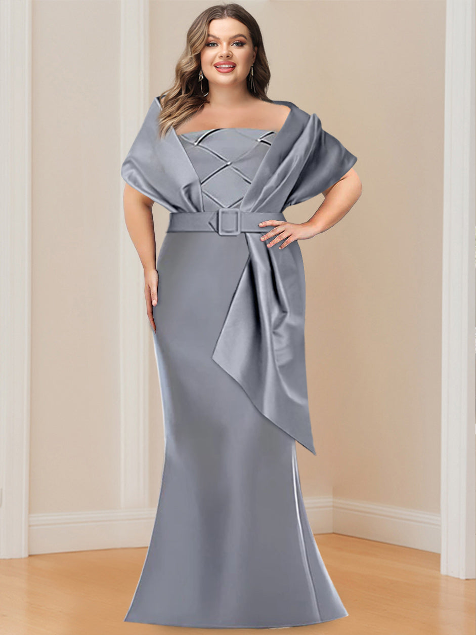 2-Piece Plus Size Floor-Length Mother of the Bride & Groom Wrap Dresses in  Trumpet
