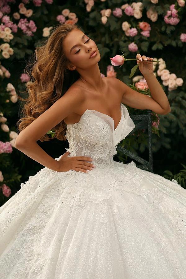 crystal beaded wedding dresses Luxurious Crystal Pearl Beaded Long Sleeves Ball Gowns Wedding Dresses