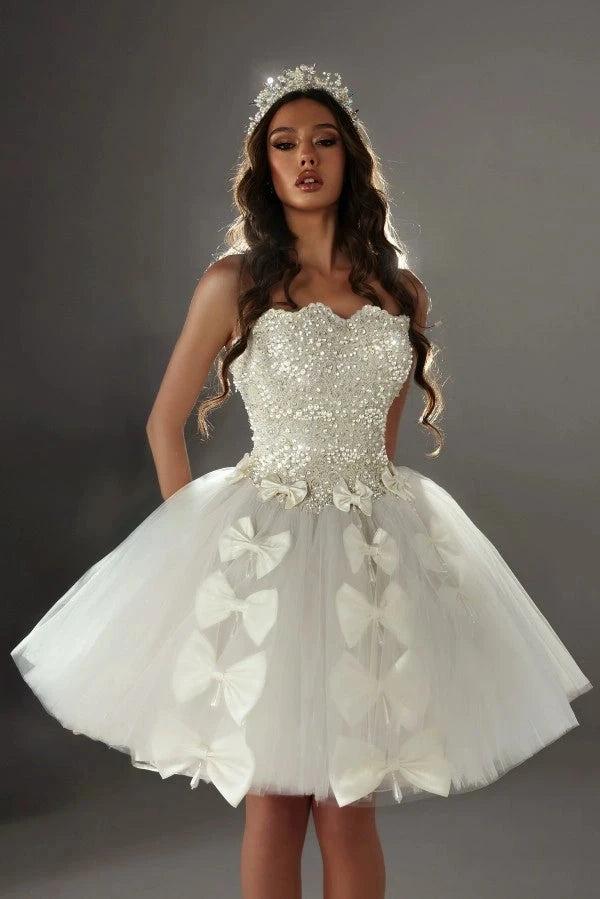 beaded short wedding dress Luxury Beaded Short Wedding Dresses with Lace Floral Appliques as picture / 16