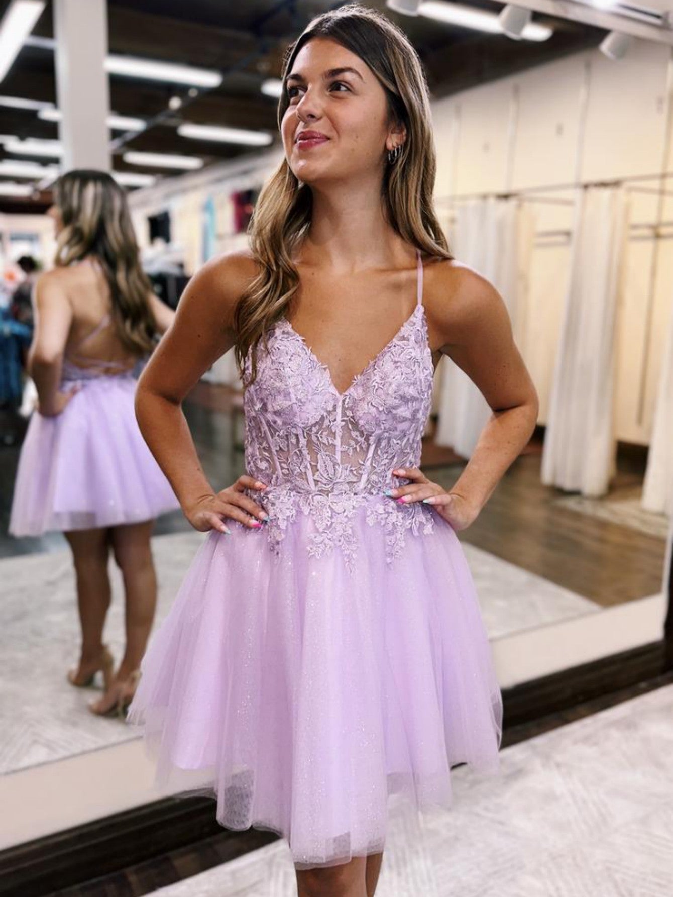 hoco dresses backless A-Line Tulle Appliqued Homecoming Dress This mini dress features Size:M HLSOHJP White Backless Bow black dress