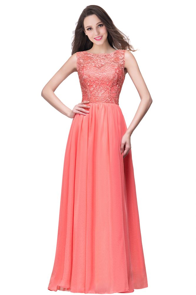 A-line Sleeveless Crew Floor-length Lace Top Chiffon Formal Dress A-line Sleeveless Crew Floor-length Lace Top Chiffon Formal Dress