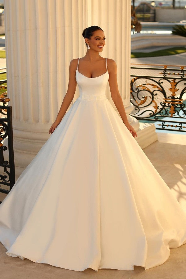 A-line Strapless Satin Backless Wedding Dress