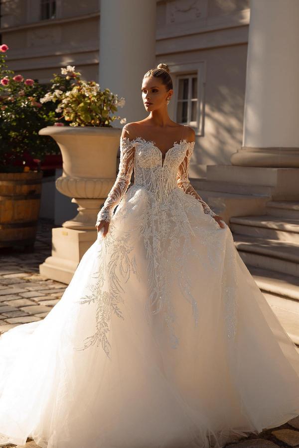 A-line Sweetheart Tulle Lace Backless Wedding Gown with Sleeves A-line Sweetheart Tulle Lace Backless Wedding Gown with Sleeves