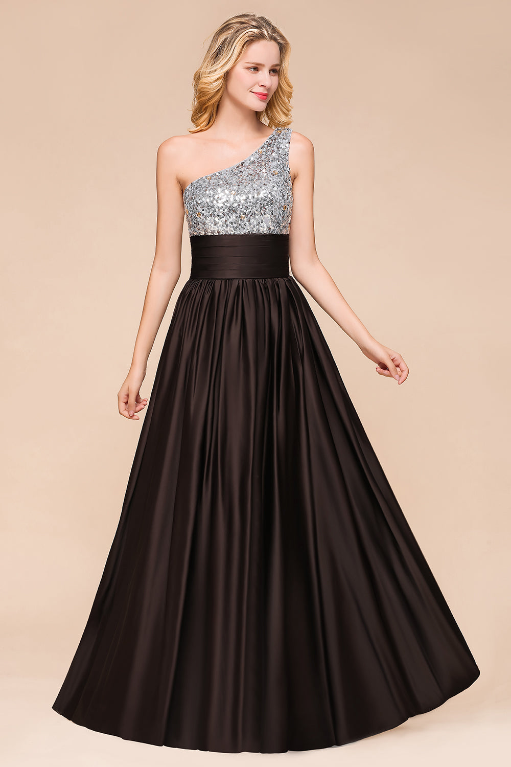 one shoulder sequin bridesmaid dress One Shoulder Silver Sparkly Bridesmaid Dresses Silver / S