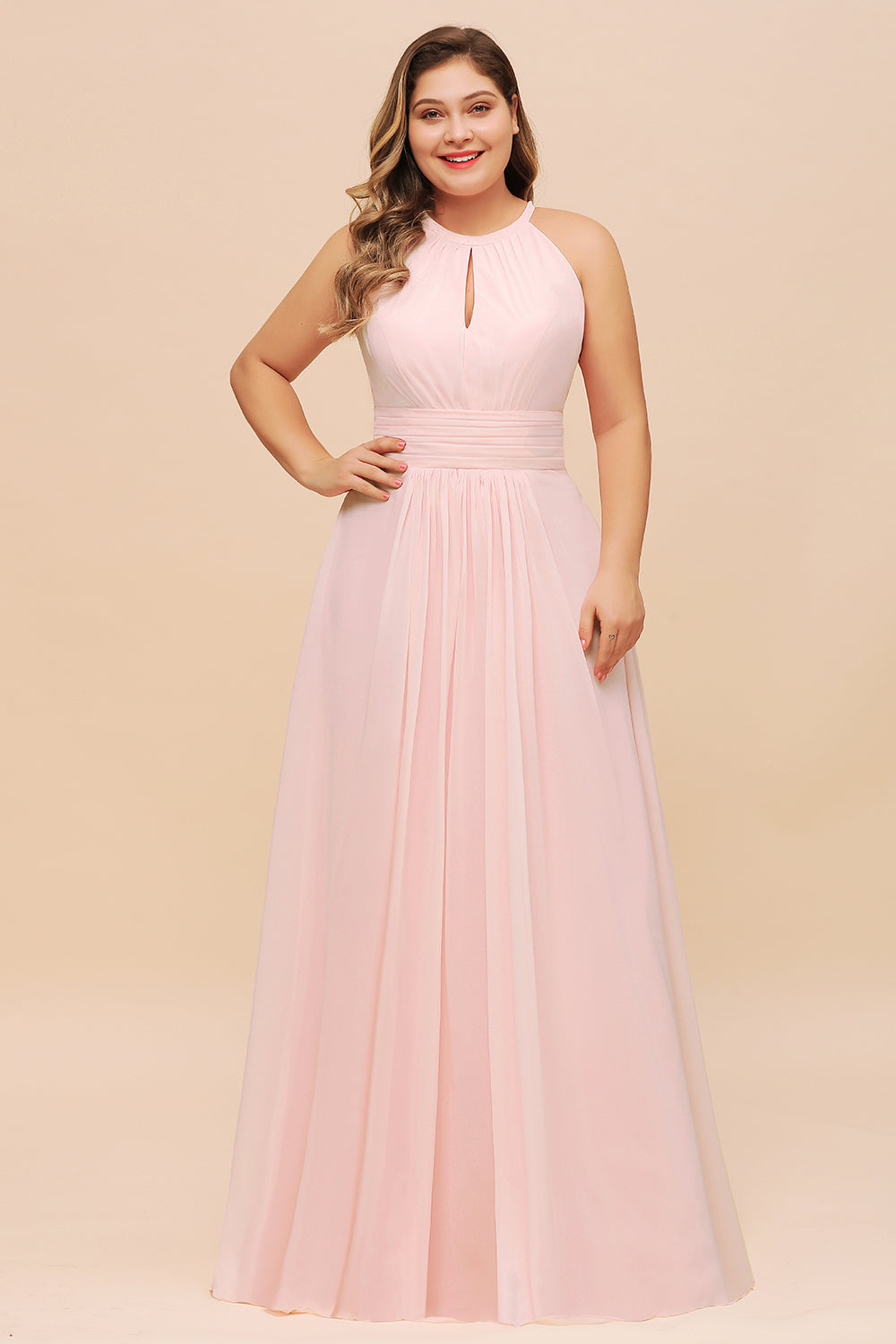 pink bridesmaid dress plus size BMbridal Affordable Chiffon Round Neck Size:32Wx30L wedding evening dress Care Instructions Flare Dress Black Dress
