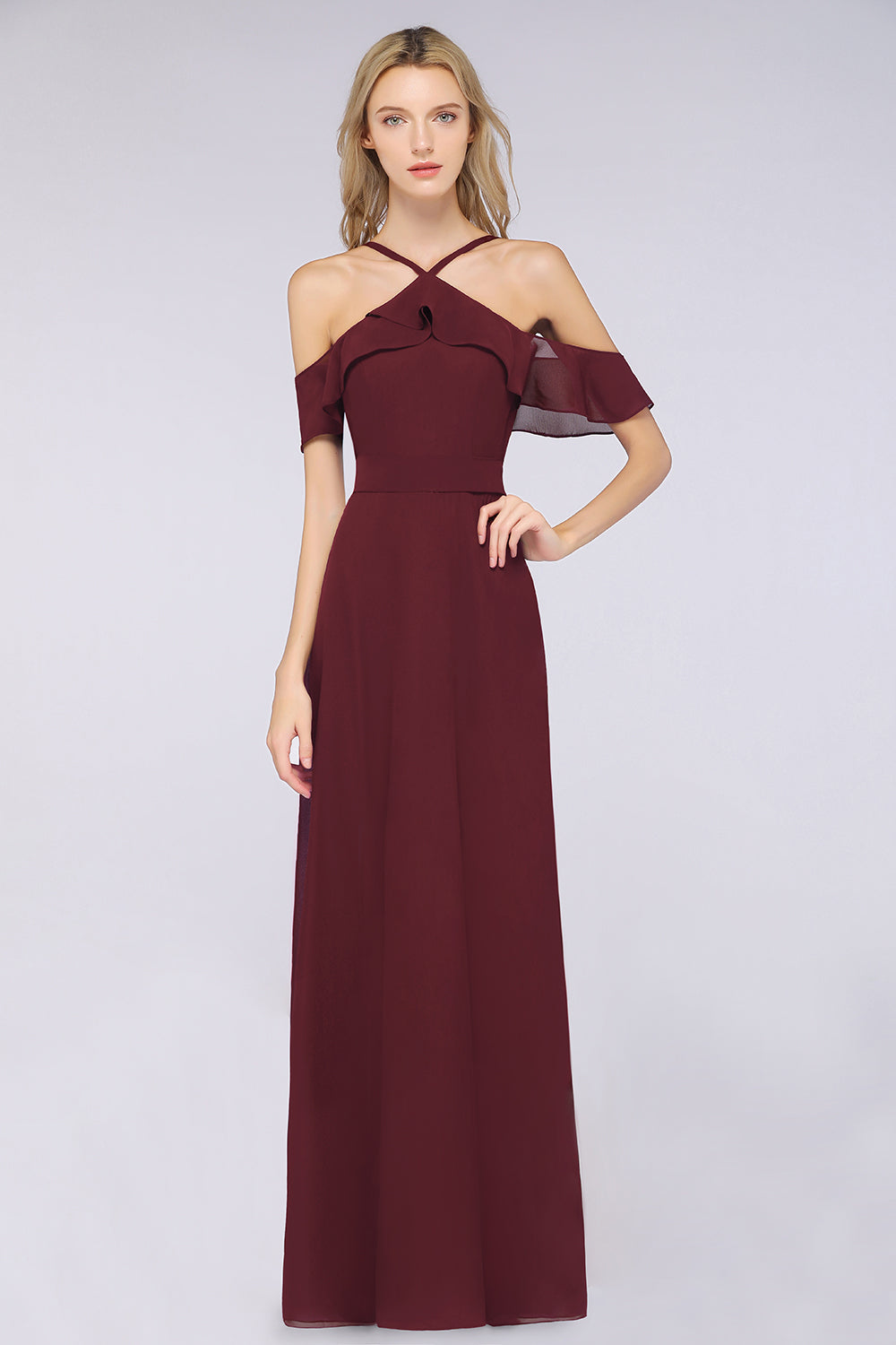 burgundy spaghetti strap bridesmaid dress KissProm