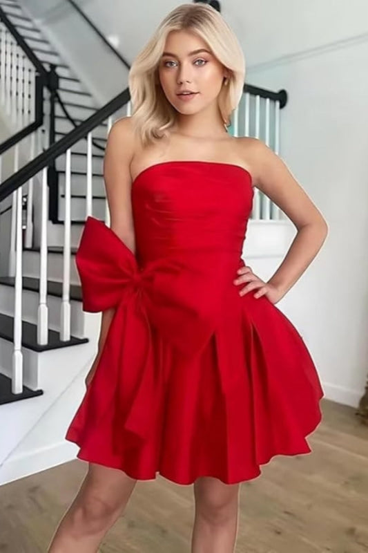 homecoming dresses bows Cute Pink Satin A-line Sweetheart Bow Tie Straps Homecoming Dresses, MH616