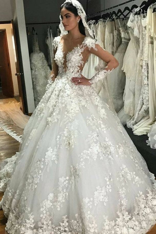 Bateau Long Sleeve Appliques Lace Backless Ruffles Floor-length Prince