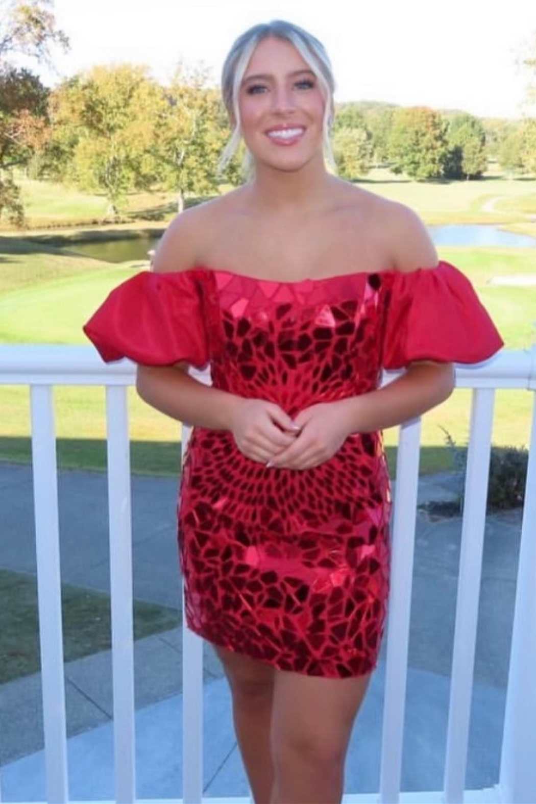 cut glass mirror dress This tight short homecoming dress features hater neckline and sequins.   FancyVestido