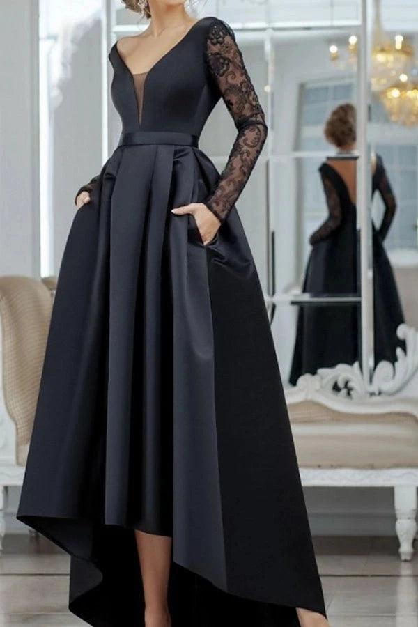 long sleeve deep v prom dress Long Sleeves Formal Evening Ball Gowns Burgundy Women's A-Line/Princess Deep V-Neck Floor-Length Plus Prom Dresses with Split Side, Burgundy