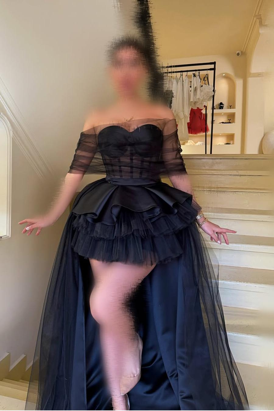 Black Tulle Sleeveless Strapless Short Formal Dress With Ruffle Black Tulle Sleeveless Strapless Short Formal Dress With Ruffle