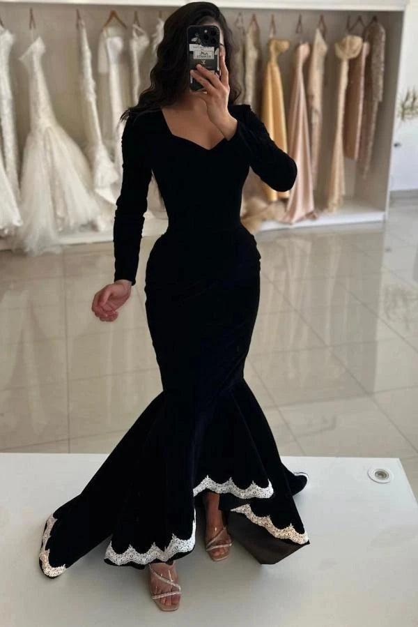 black velvet mermaid prom dress Black Velvet Mermaid Prom Dresses 2025 with Bow & Spaghetti Strap FD Viniodress