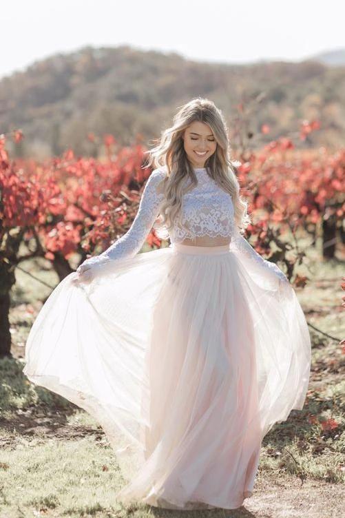 Blush Pink Beach Beach Wedding Dress with Long Sleeves