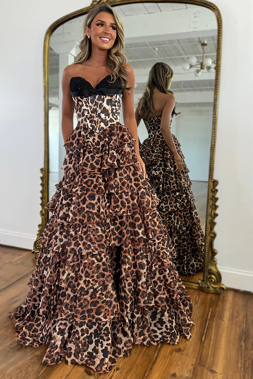 green emerald velvet dress Sequined leopard print gown main image 0