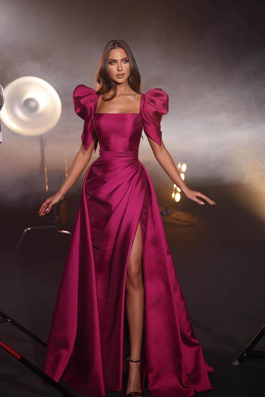 bubble formal dresses Sleeves Square Neck Long Mermaid Dress With Split Pleated and professional Size:Coat Size 54 Sparkly Prom Dresses Wherever You Go Red