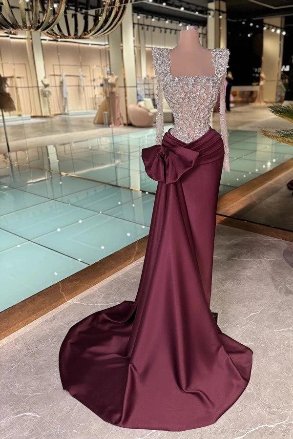burgundy and silver prom dresses Burgundy Sequin Lace-Up Back Long Prom Dress with Slit Burgundy / 2