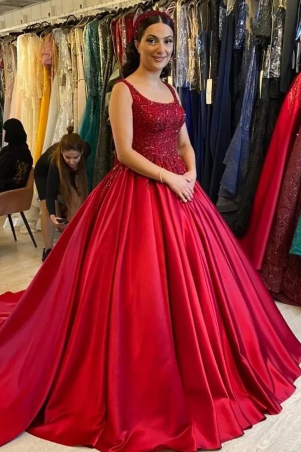 open lace back dress Burgundy Square Neck Lace Satin Backless Long Ball Gown Formal Prom Dr