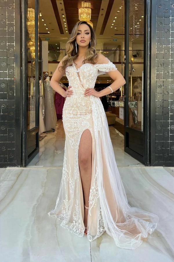 champagne sequin mermaid prom dress Mermaid Champagne Strapless Sequins Long Prom Dresses with Slit Champagne / 18