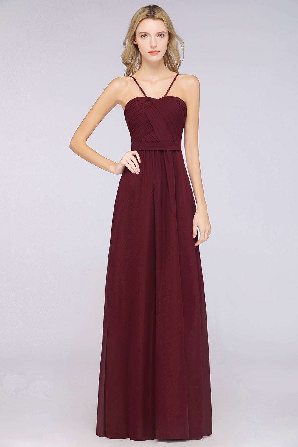 Chic Burgundy Sweetheart Long Bridesmaid Dresses With Spaghetti-Straps