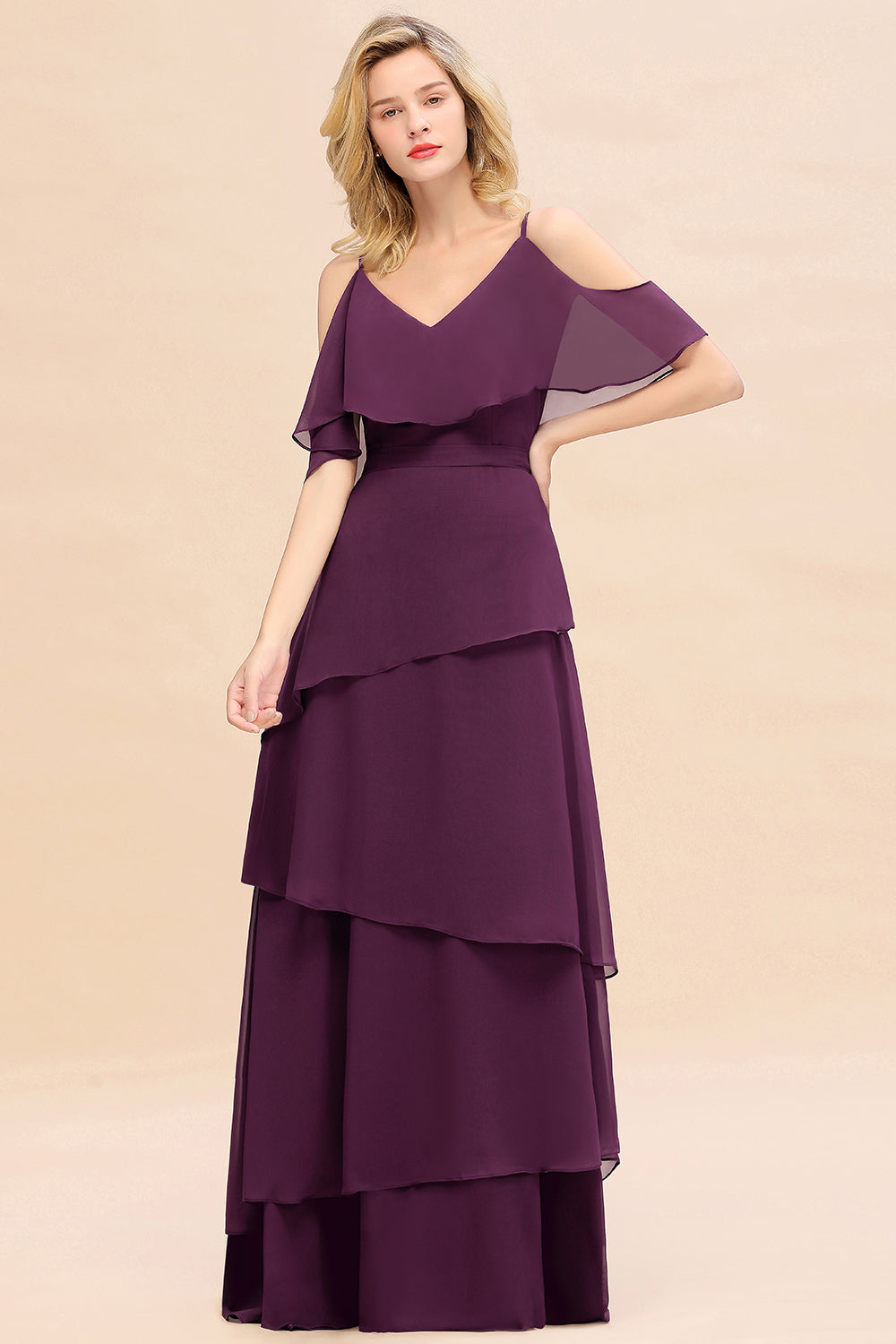 grape chiffon dress Grape Purple Chiffon Long Sleeves Off The Shoulder A-line Prom Dresses,CP0315 US16 / Custom Color(leaving a note)
