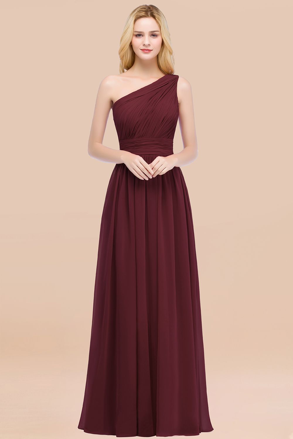 one shoulder burgundy bridesmaid dresses Wedtrend Women Burgundy Bridesmaid Dress Mermaid One Shoulder Long Wedding Party Dress with Slit, Burgundy / US20W