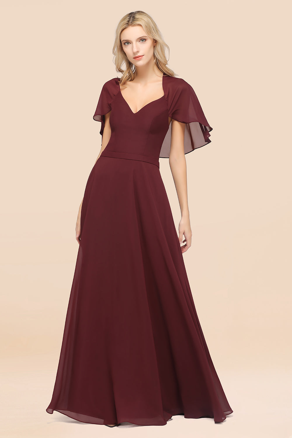 chiffon bridesmaid dresses burgundy Chic Satin V-Neck Long with Flutter Sleeve Size:28 Reg sodressedup on LTK Posteddate-14112019 this dress is designed