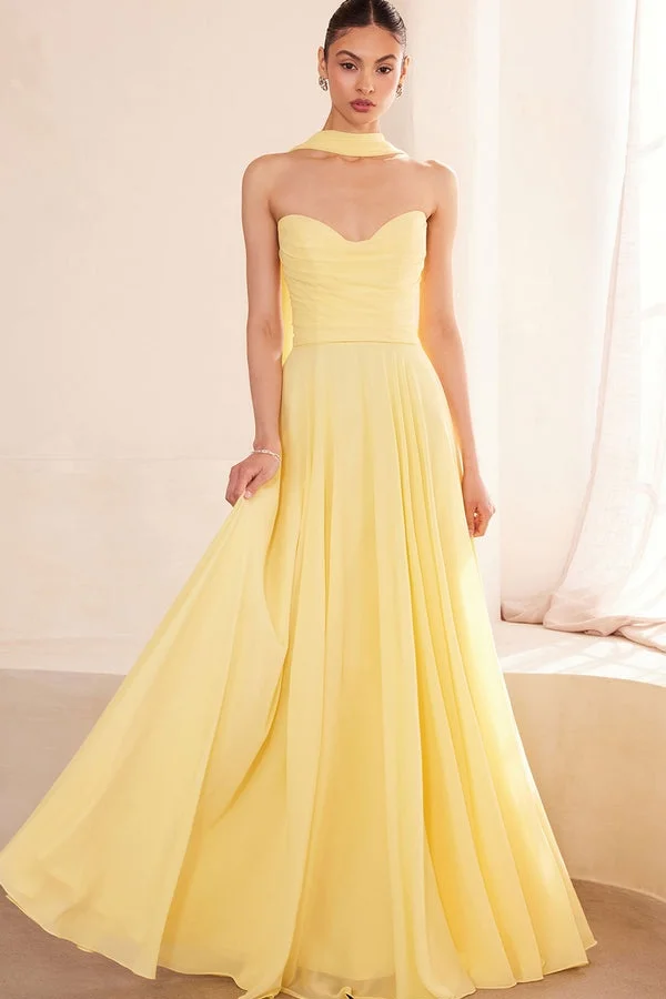 Chiffon Strapless Sleeveless Long A Line Formal Dress With Pleated Chiffon Strapless Sleeveless Long A Line Formal Dress With Pleated