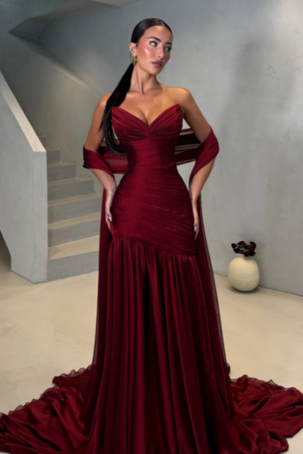 Chiffon Strapless Sleeveless Long Mermaid Formal Dress With Pleated Chiffon Strapless Sleeveless Long Mermaid Formal Dress With Pleated