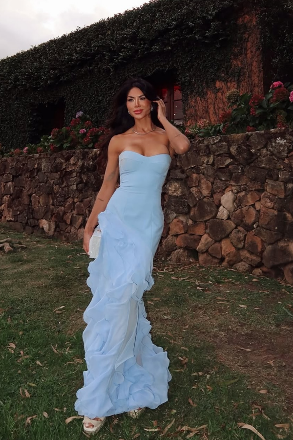 sachin and babi light blue dress Gorgeous Sheath V-Neck Ruffles Floor-Length Chiffon Mother of the Bride  Dress