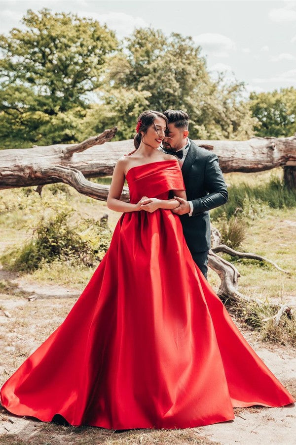 navy blue dress for baby girl A-Line Wedding Dress with High Slit,Red White Bridal Gown,WD01035, US24W / Ivory