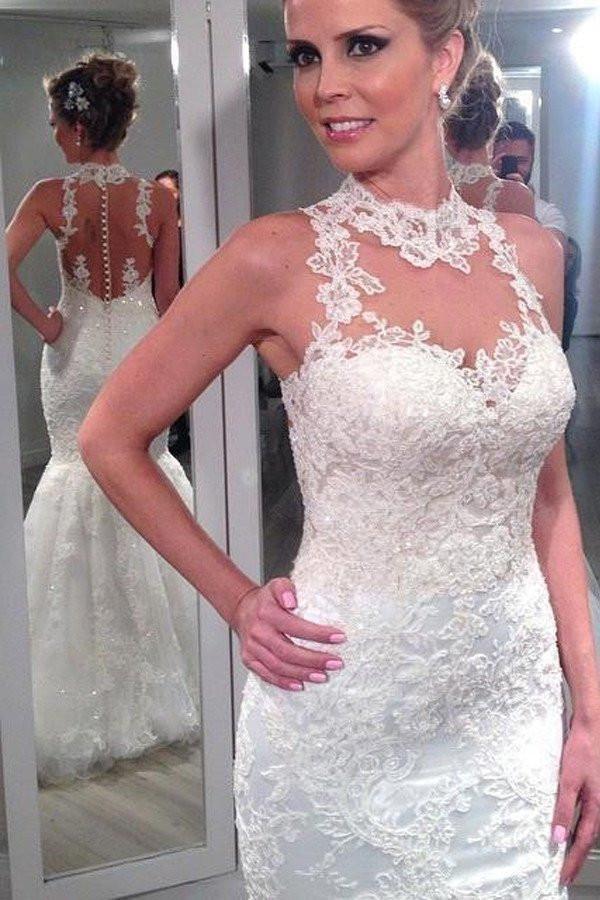 backless lace evening dress Custom Beach Wedding Dress