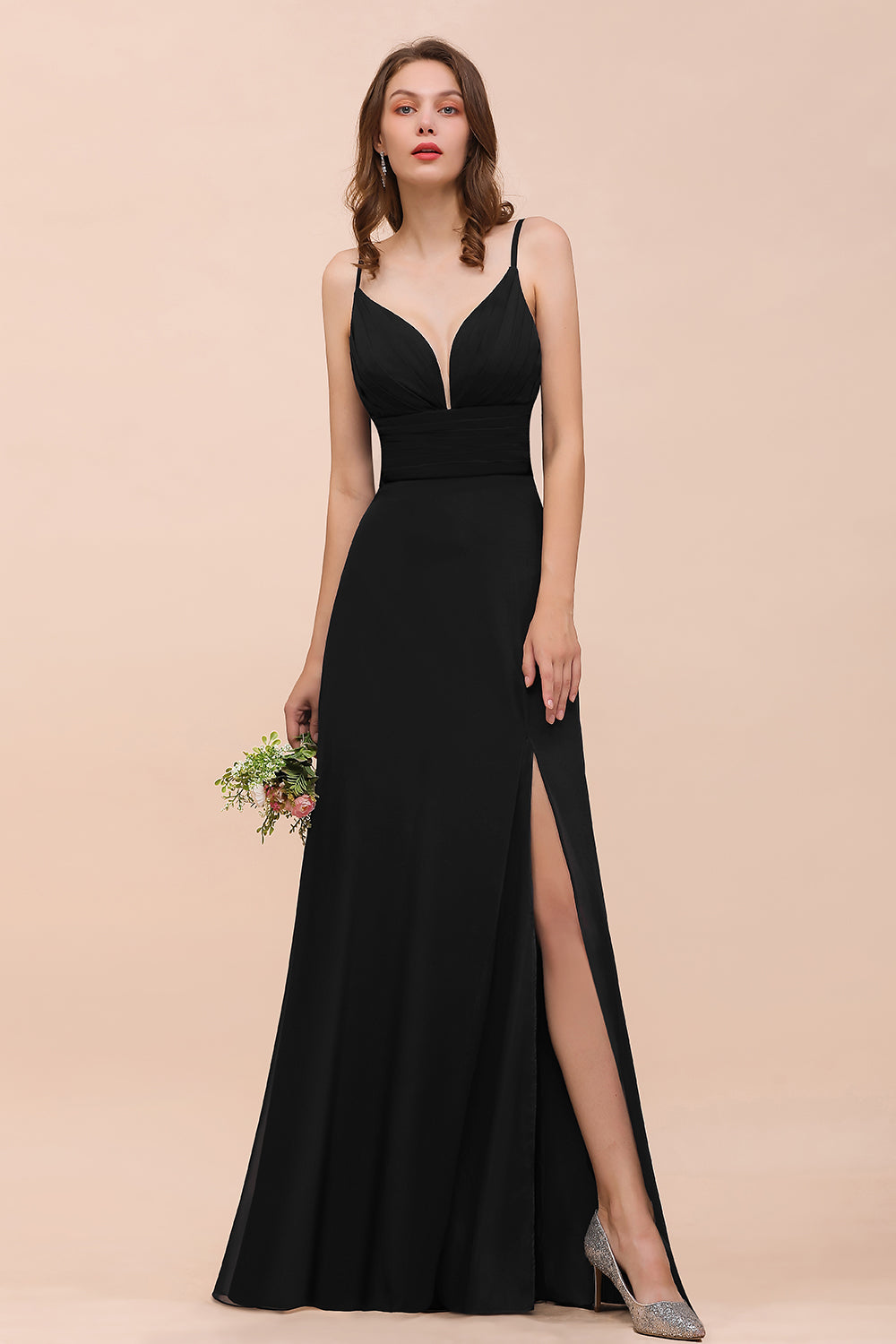 black bridesmaid dress with slit Deep V Neck Spaghetti Straps Long Dresses MAY26-25%OFF Download Distinguished Military Uniform minimalist silhouette offers modest Color:M-Red