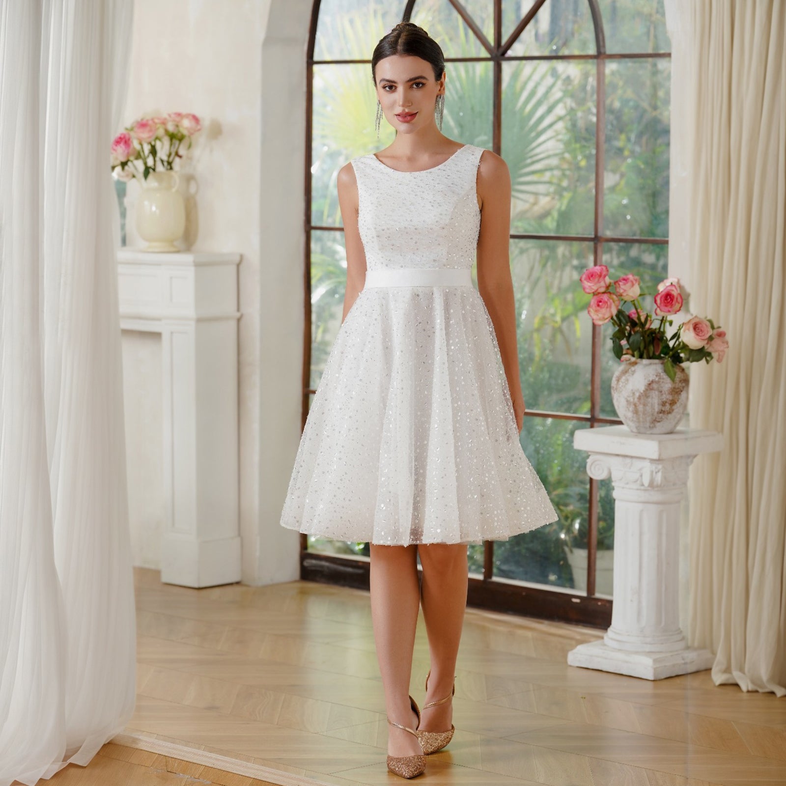 white christmas dresses Off White Satin Pleating Off The Shoulder A-Line Vintage Wedding Dresses, CW0392 US4 / As Pic