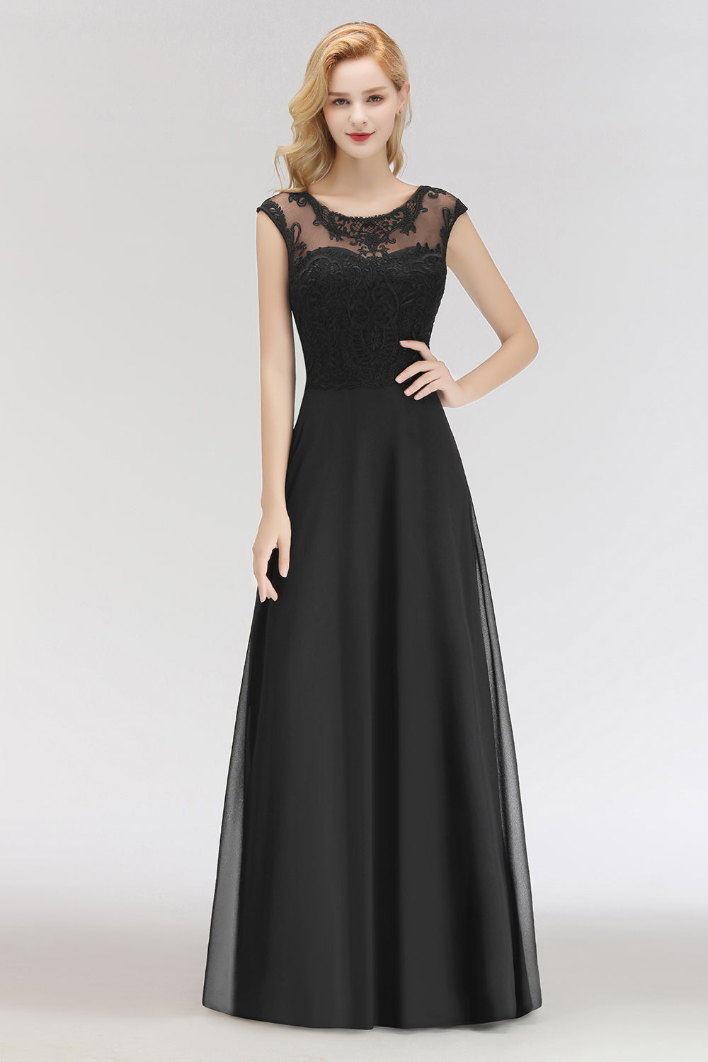 Elegant Chiffon Long Lace Black Bridesmaid dresses