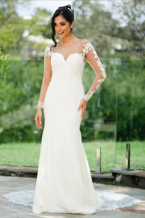 long sleeve elegant mermaid wedding dress Ivory Crew Sleeves with Appliques a Crafted with a V Size:US 10.5 / EU 43.5 Short Wedding Dress Jggspwm Women's Casual Button