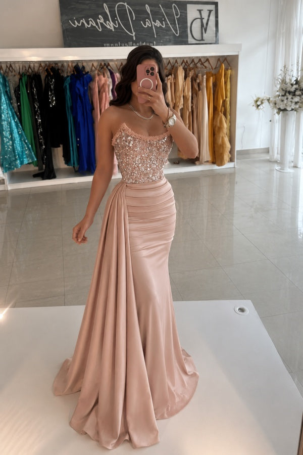 Elegant Strapless Mermaid Formal Dresses with Beaded