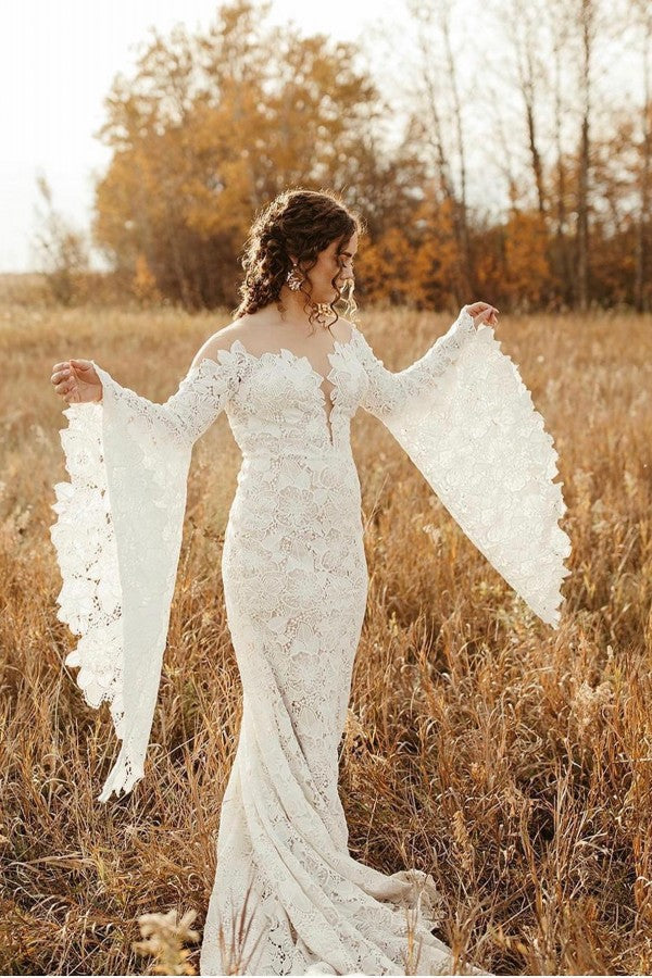 Fashion Mermaid Long Sleeves Floor-Length Lace Wedding Dress Fashion Mermaid Long Sleeves Floor-Length Lace Wedding Dress