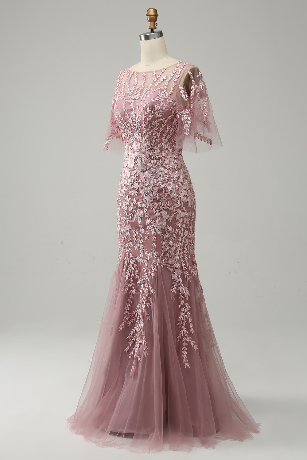 Floor-Length Mother of the Bride Lace Dresses with Trumpet/Mermaid Scoop  Half Sleeves