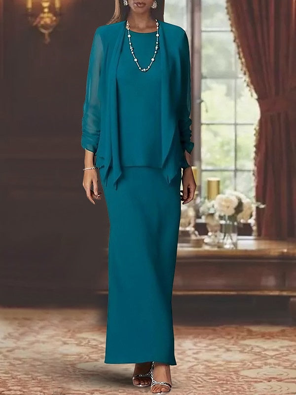 formal sheath dress with jacket Black Satin Gown With Pearl Neckline and Bow Detail