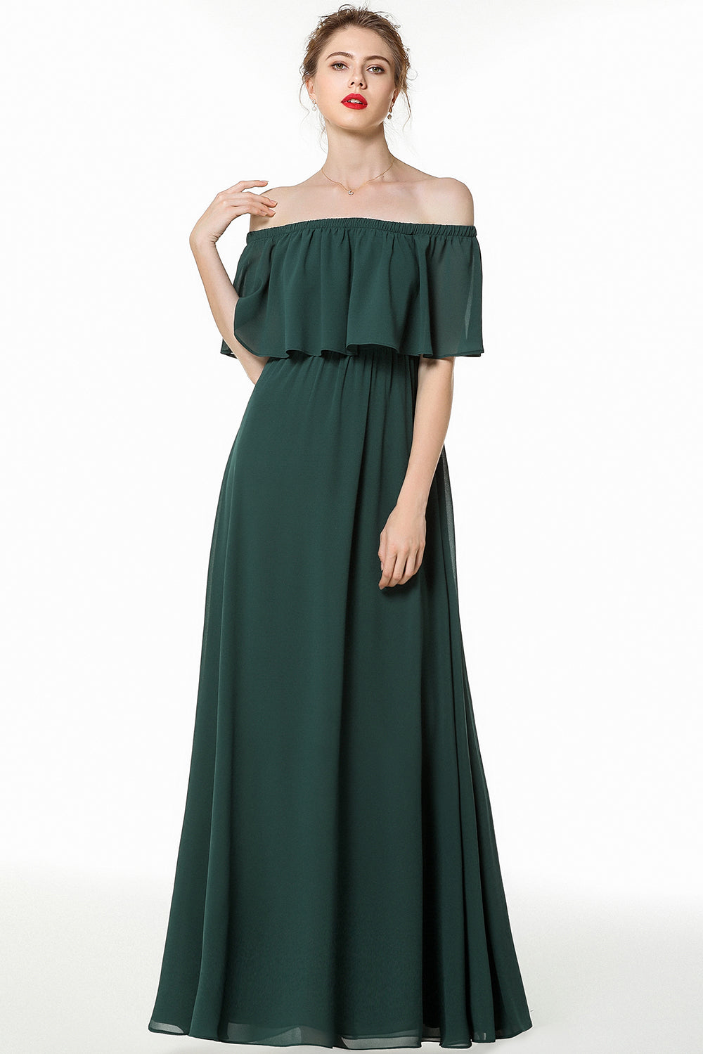 cold shoulder crinkle chiffon bridesmaid dress Gorgeous Chiffon Flounced Crinkle Cold-shoulder Long Bridesmaid dresses Affordable
