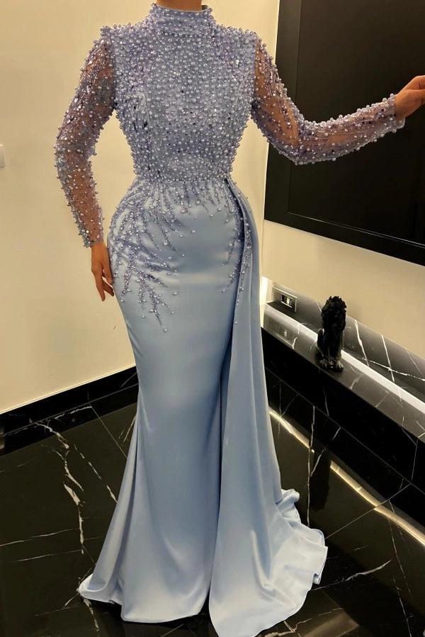 high neck dusty blue dress KissProm