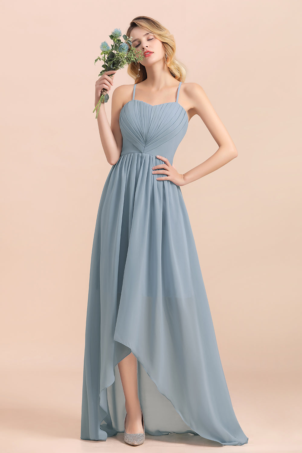 heart shaped bridesmaid dresses Gorgeous Hi-Lo Heart-Shaped Ruffle with Spaghetti Straps Size:4Y/5Y KissProm Hunter Green Silk shaped cutout bodice White Tag