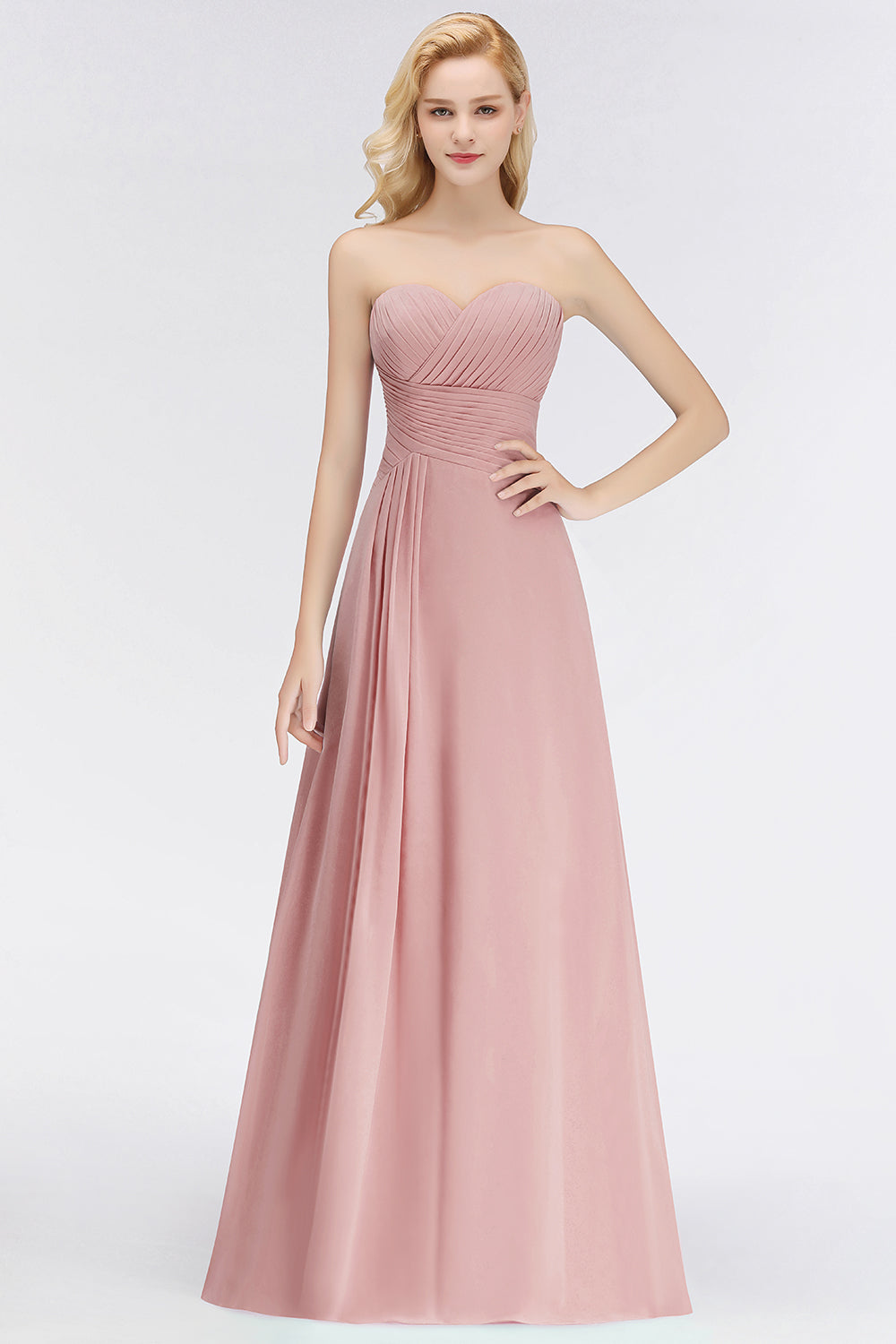 strapless blush bridesmaid dress Gorgeous Sweetheart Ruched Long Dresses Dusty Rose Chiffon Maid of Honor Color:MANGO defining look ankle length wedding dresses Elegant Black Off-Shoulder Prom