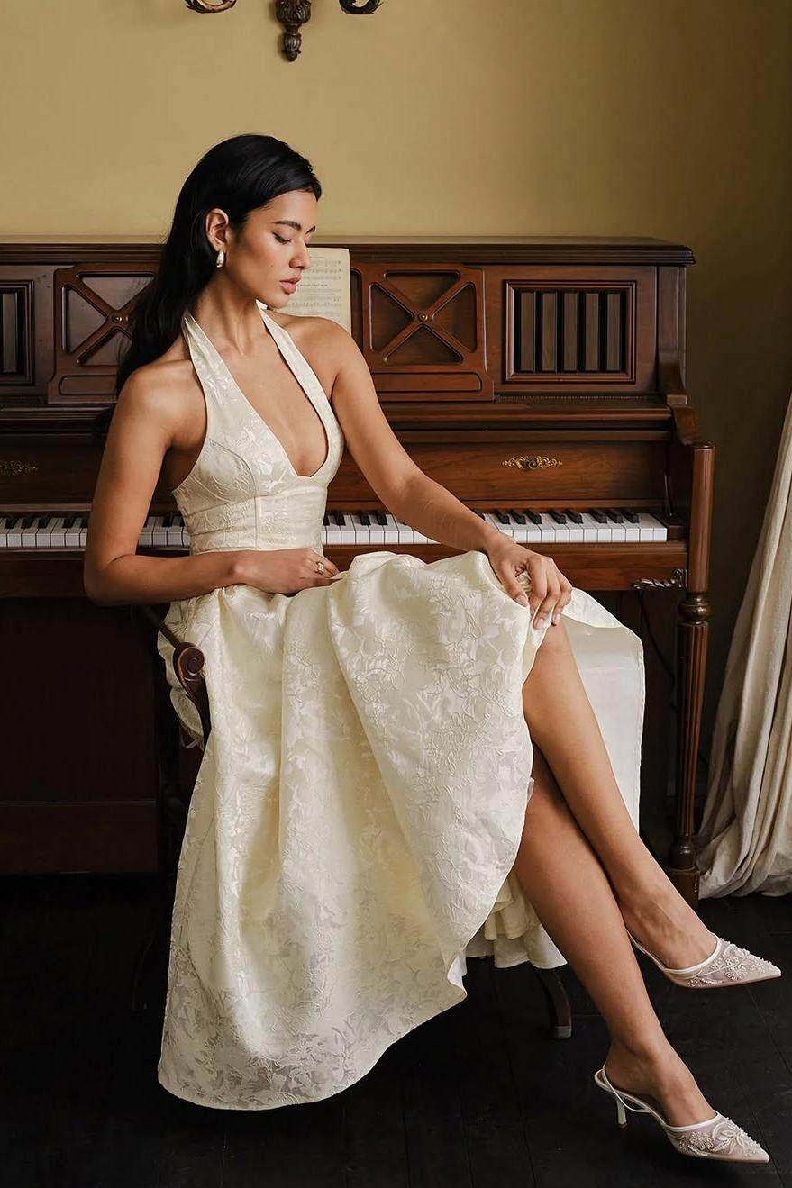 Halter Sleeveless High Waist A Line Formal Dress With Embroidery Halter Sleeveless High Waist A Line Formal Dress With Embroidery