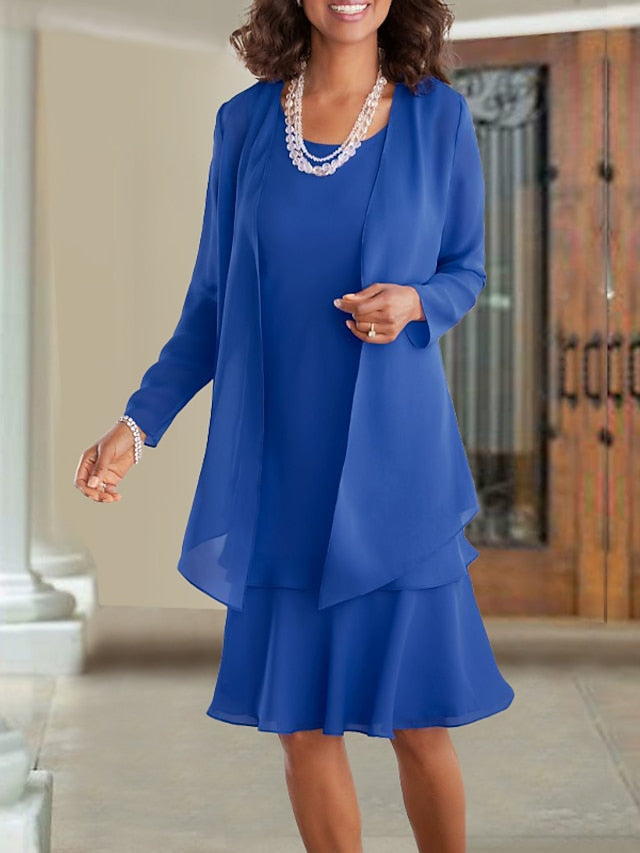 Knee-Length Mother of The Bride A-Line Princess Scoop Dress