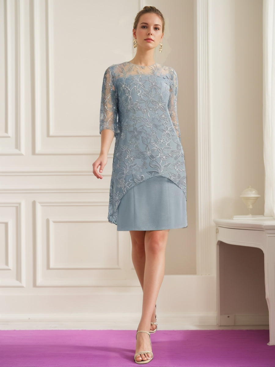 Knee-Length Scoop Neck A-Line Mother of the Bride Dress with Princess Cut and Appliques Knee-Length Scoop Neck A-Line Mother of the Bride Dress with Princess Cut and Appliques
