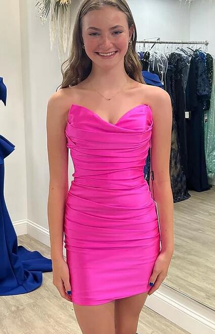 strapless open back dress Koscy Boydcon Sweetheart Fuchsia Short Homecoming Dress with Ruched