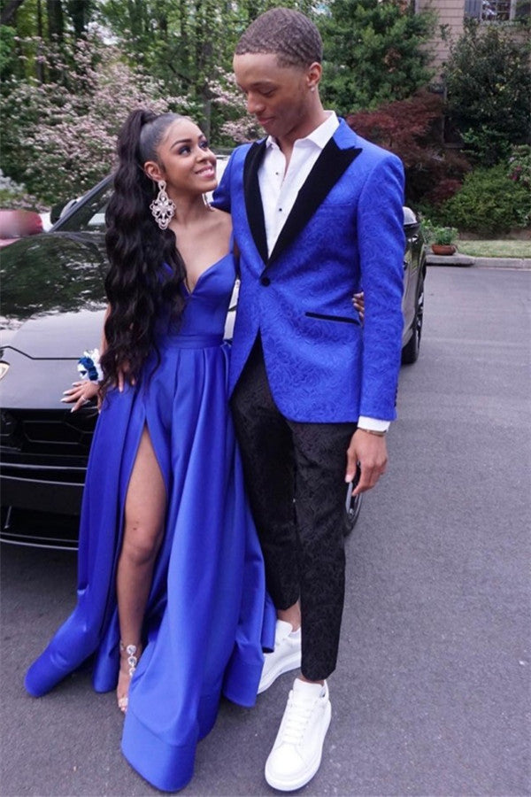 blue suit dress Stylish Royal Dinner Prom One Button For Man With Jacquard Peaked Lapel Size:IT38(XS) SISTER FIGHT 👊🏽👀 The power suit red prom dresses 2023