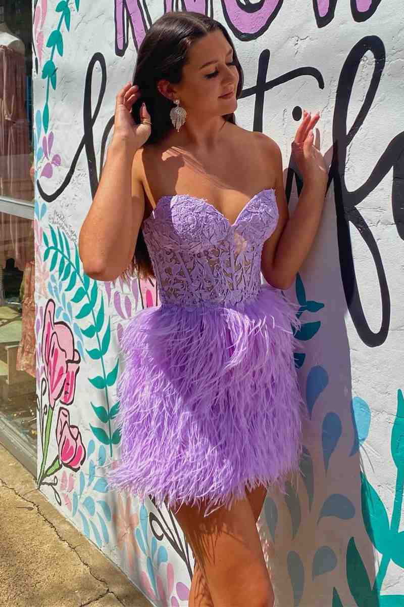 homecoming dress with feathers Koscy Sheath Sweetheart Lace Feather Skirt Homecoming Dress